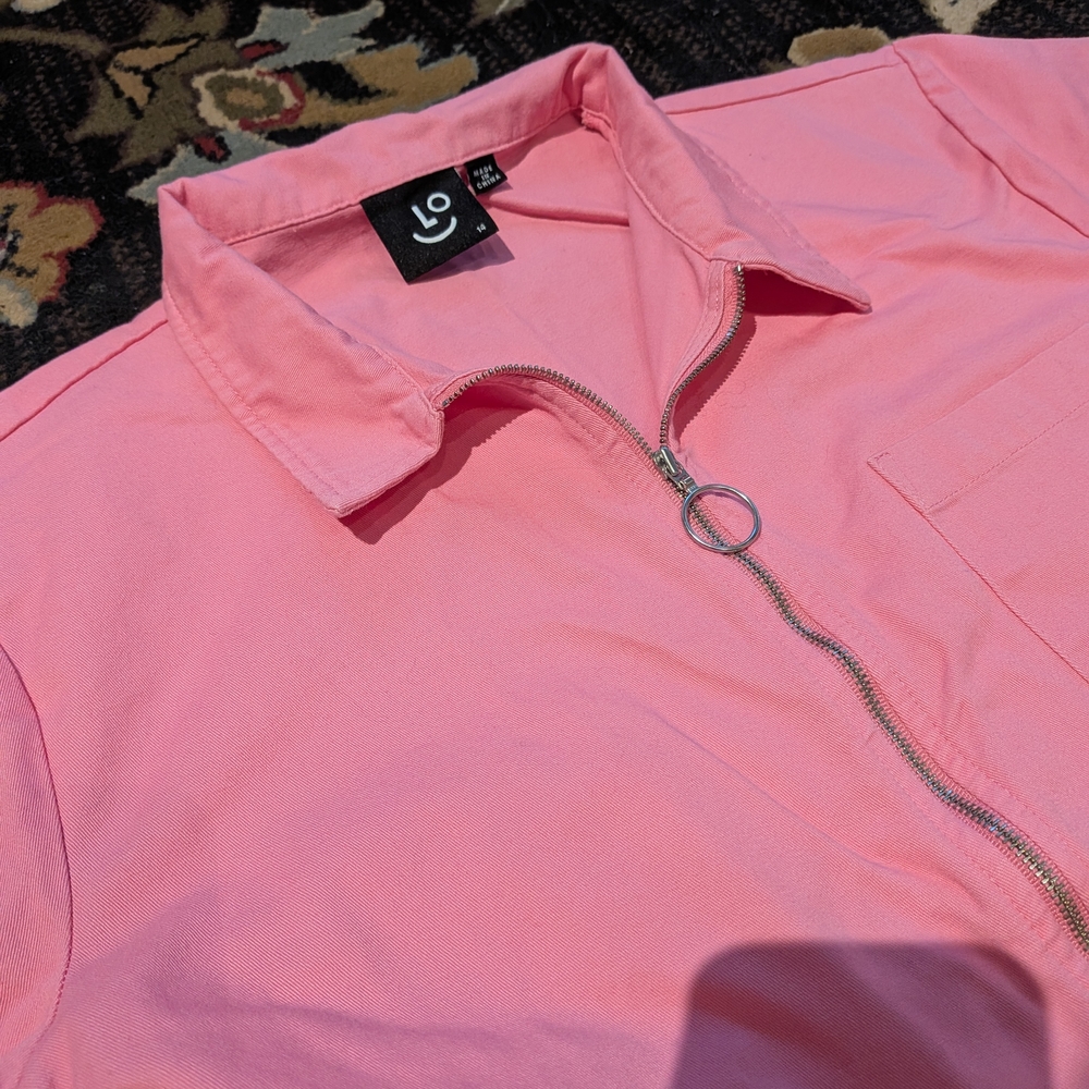Lazy Oaf Pink Zip-Up Jumpsuit Size 14